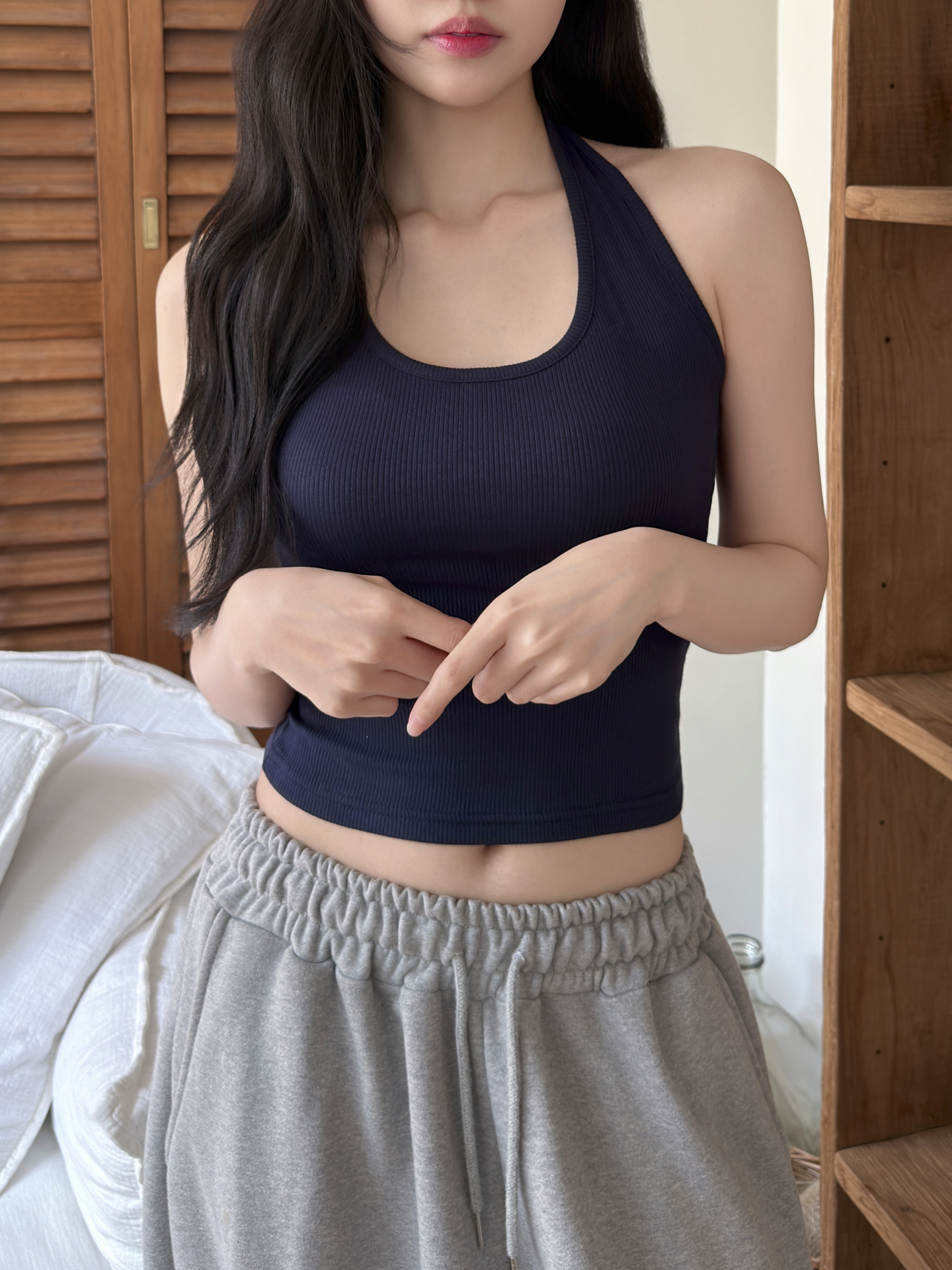 リブUネックホルターネッククロップドスリム無地ノースリーブ | 詳細画像14