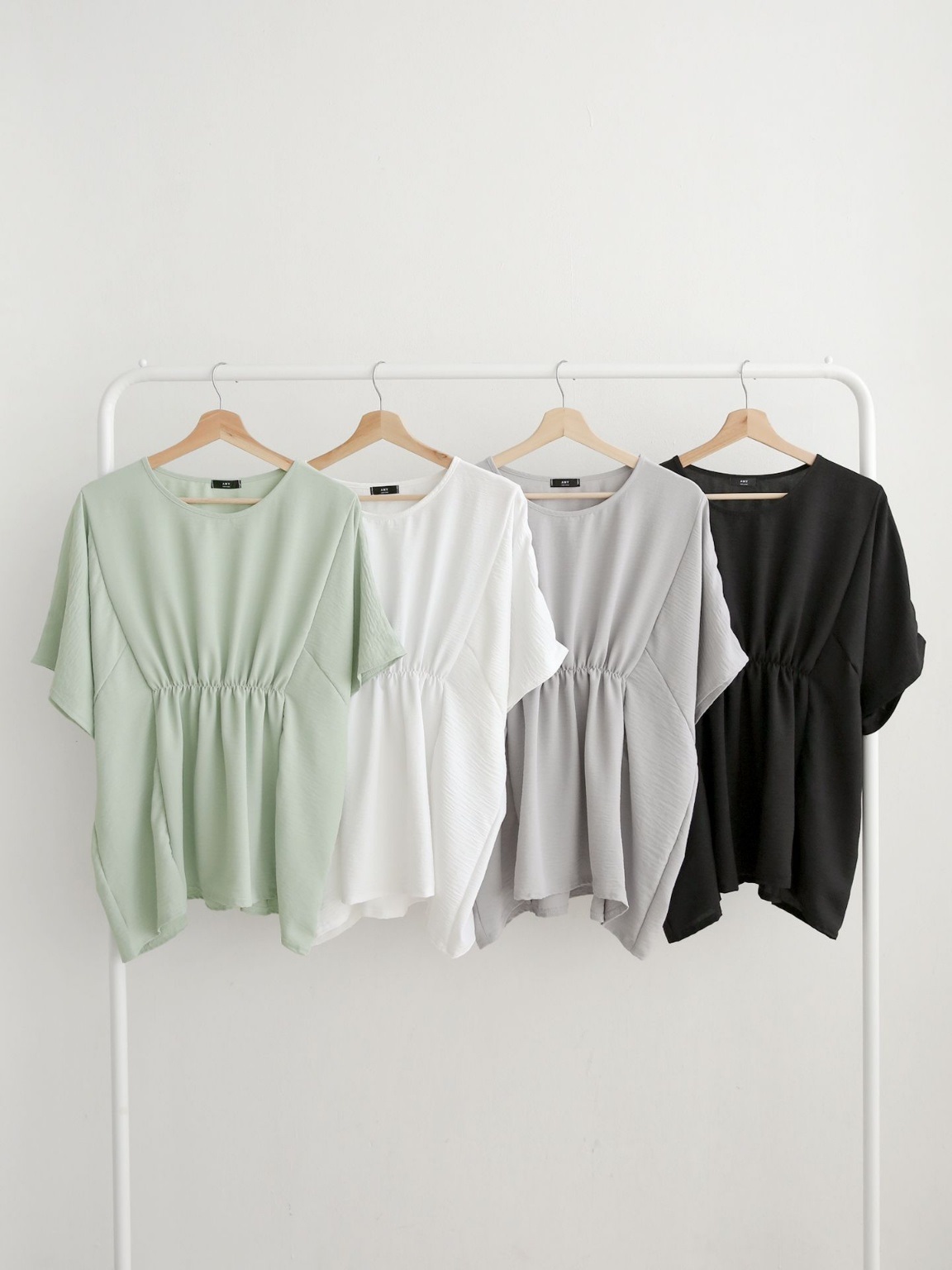 ラウンドネックシャーリングラインドルマンルーズ半袖ハーフ無地ブラウス | 詳細画像20