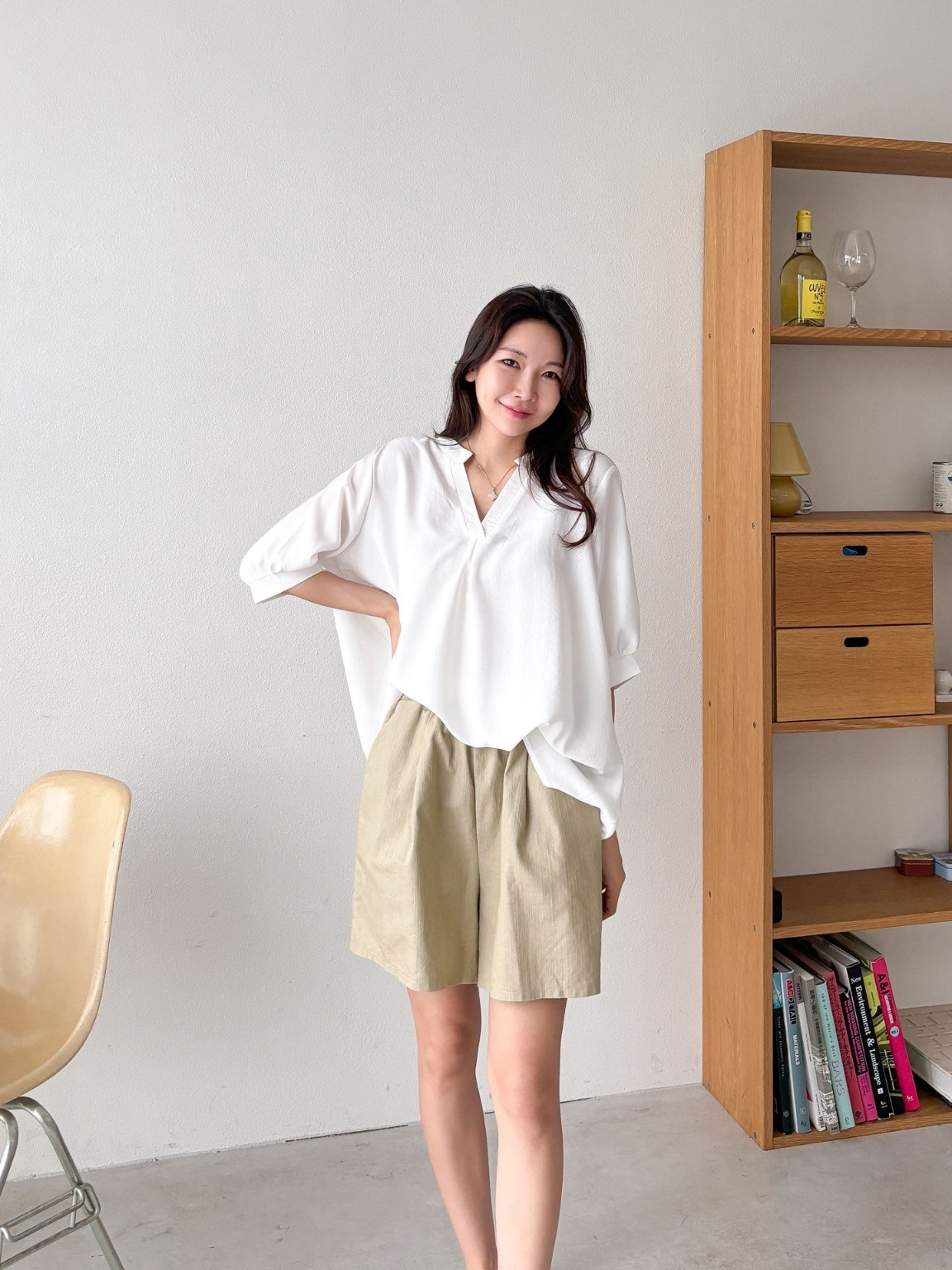 コットンポケットウエストゴムオーバーサイズミニ無地ショートパンツ | 詳細画像3