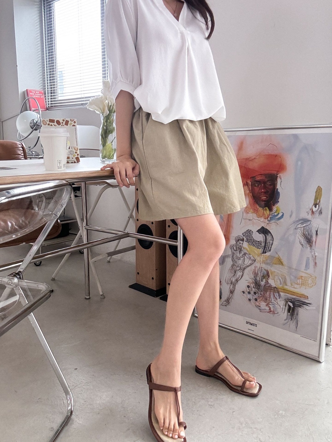 コットンポケットウエストゴムオーバーサイズミニ無地ショートパンツ | 詳細画像5