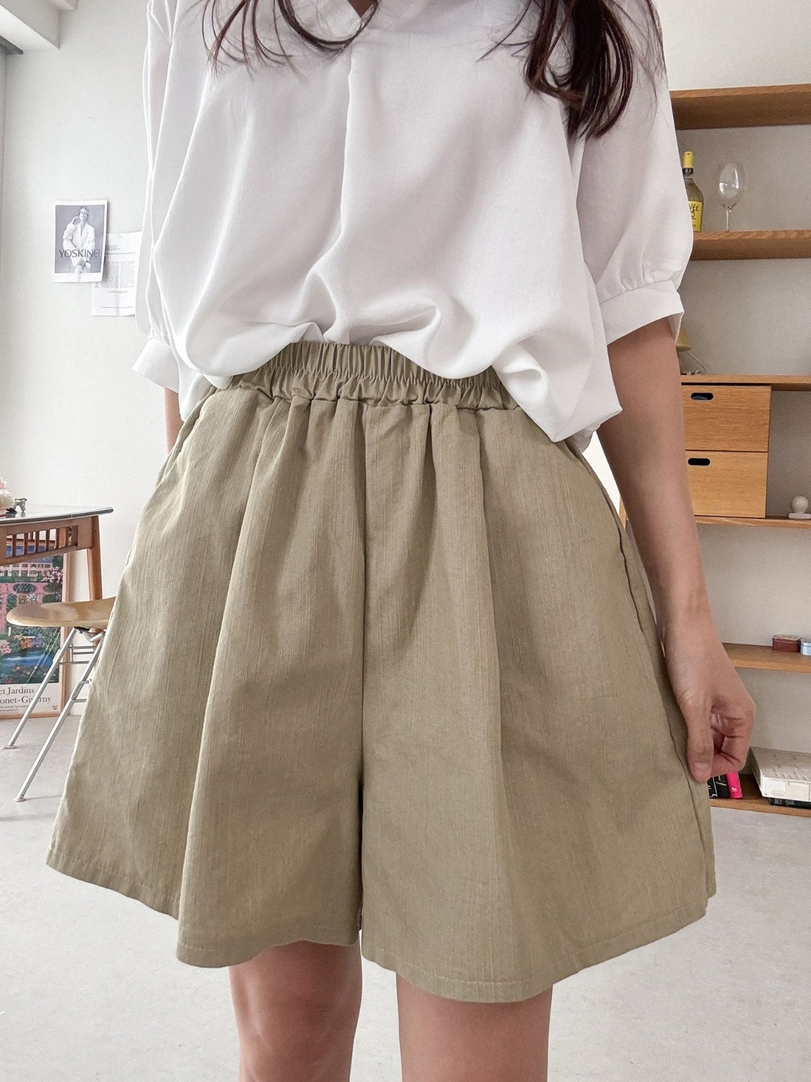 コットンポケットウエストゴムオーバーサイズミニ無地ショートパンツ | 詳細画像19