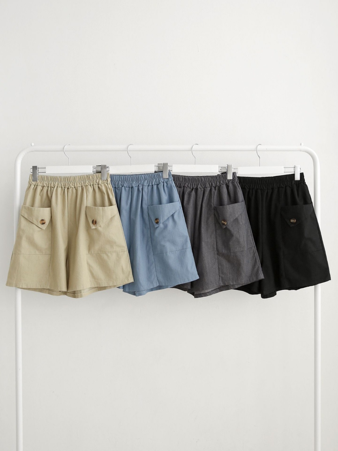 ポケットウエストゴムフェイクボタンハーフ無地ハーフパンツ | 詳細画像17