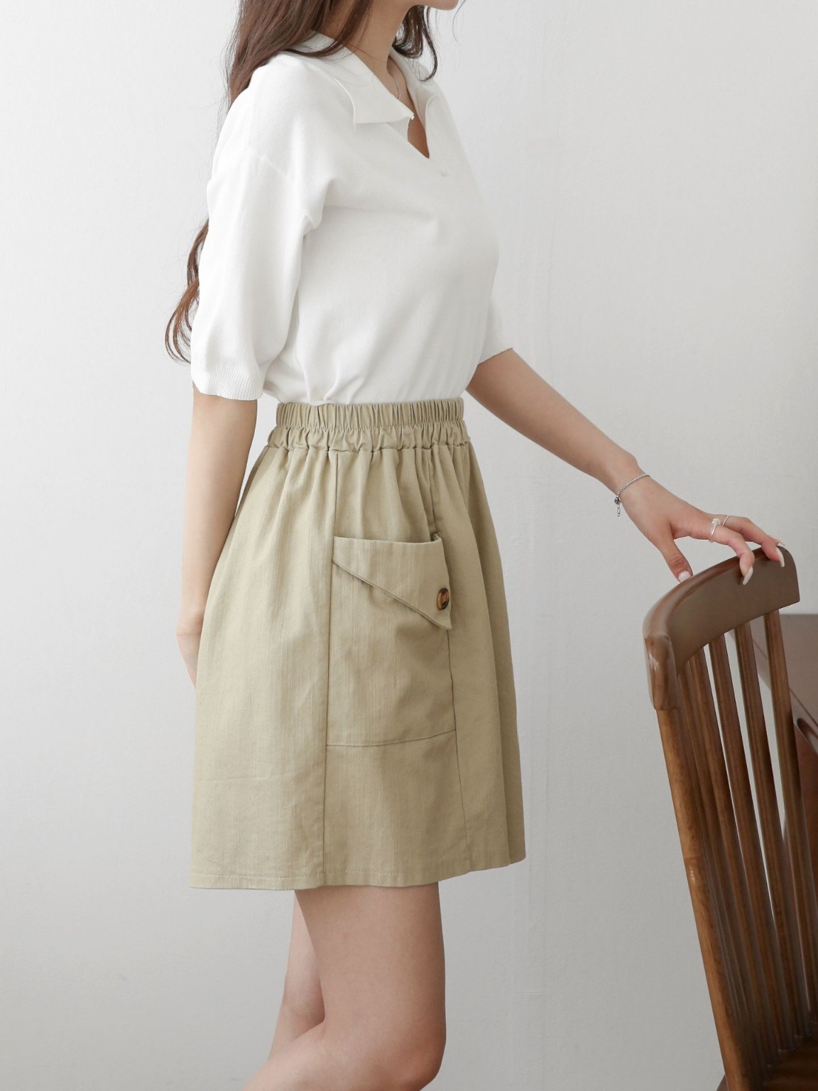 ポケットウエストゴムフェイクボタンハーフ無地ハーフパンツ | 詳細画像8