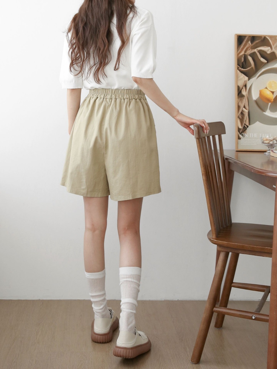 ポケットウエストゴムフェイクボタンハーフ無地ハーフパンツ | 詳細画像9