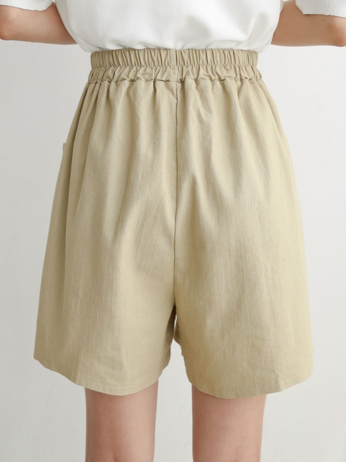 ポケットウエストゴムフェイクボタンハーフ無地ハーフパンツ | 詳細画像11