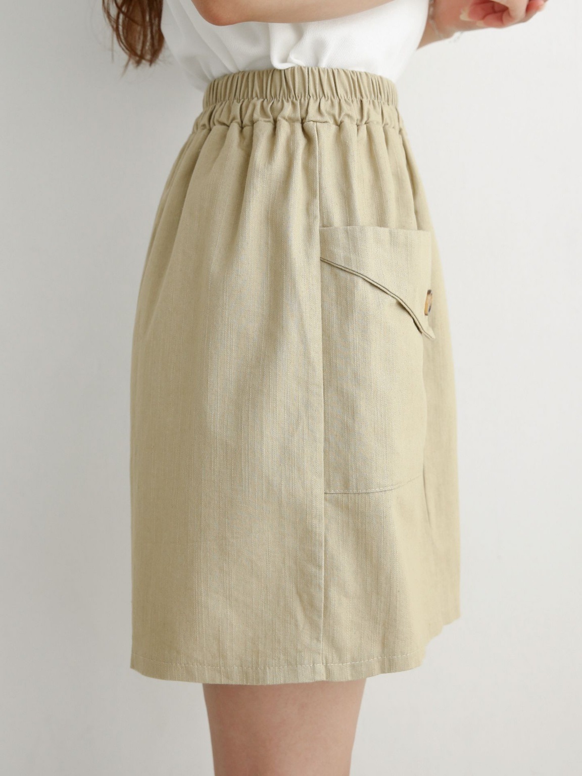 ポケットウエストゴムフェイクボタンハーフ無地ハーフパンツ | 詳細画像15