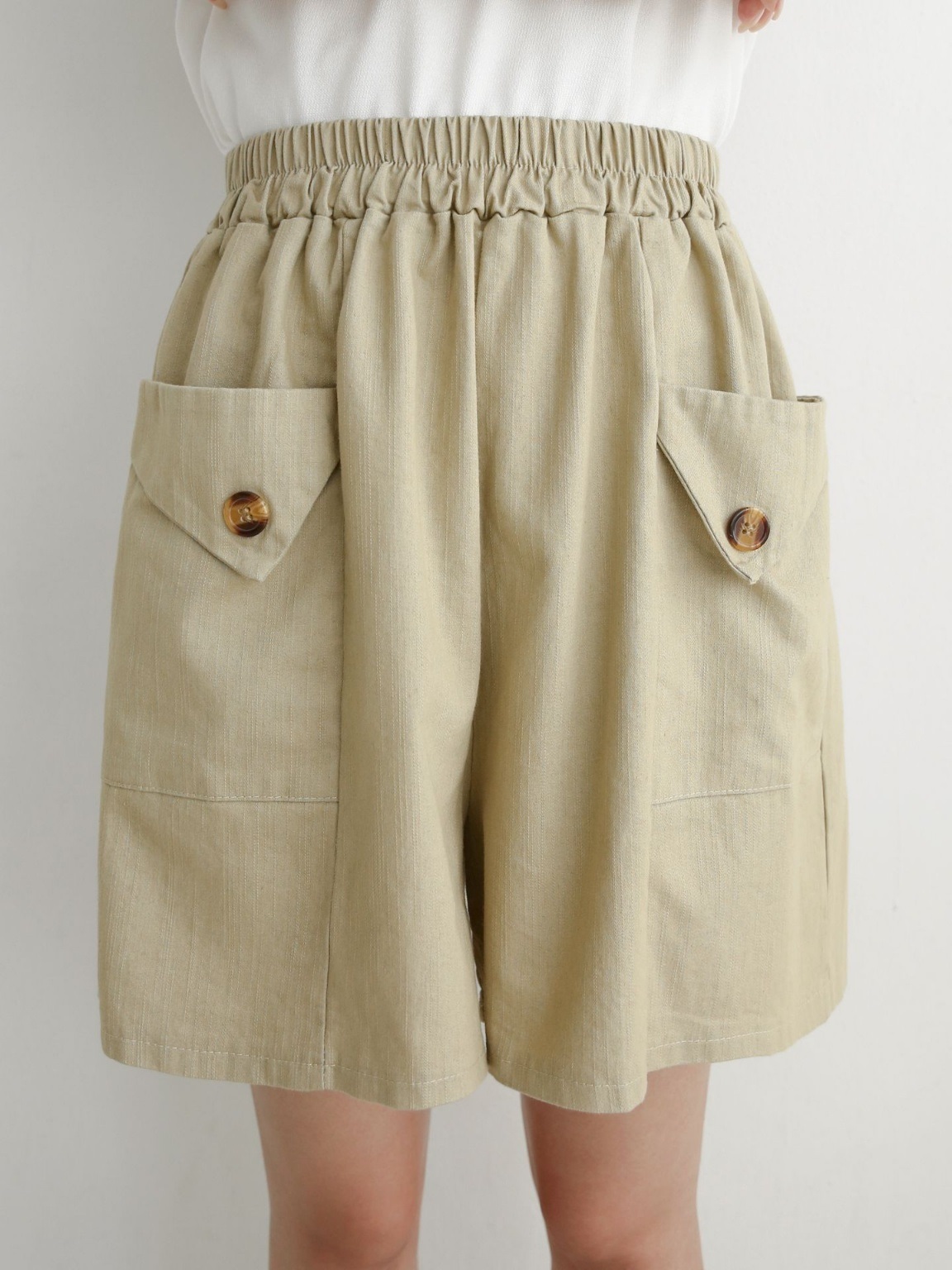 ポケットウエストゴムフェイクボタンハーフ無地ハーフパンツ | 詳細画像16