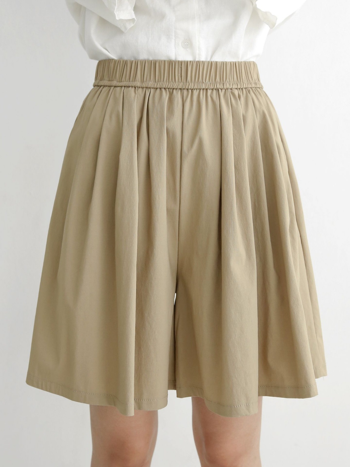 ポケットウエストゴムオーバーサイズフレアハーフ無地スカートパンツ | 詳細画像13