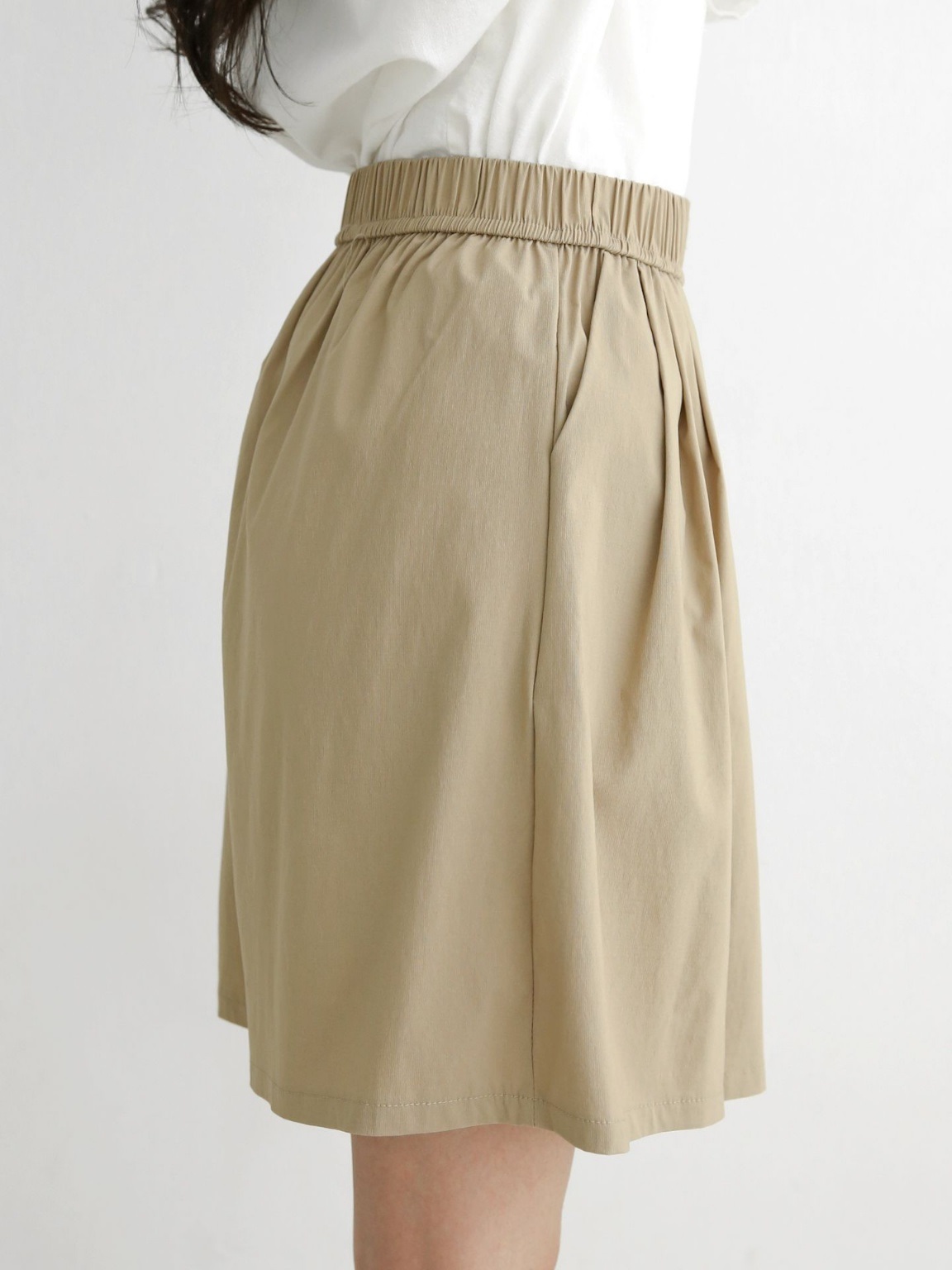 ポケットウエストゴムオーバーサイズフレアハーフ無地スカートパンツ | 詳細画像14