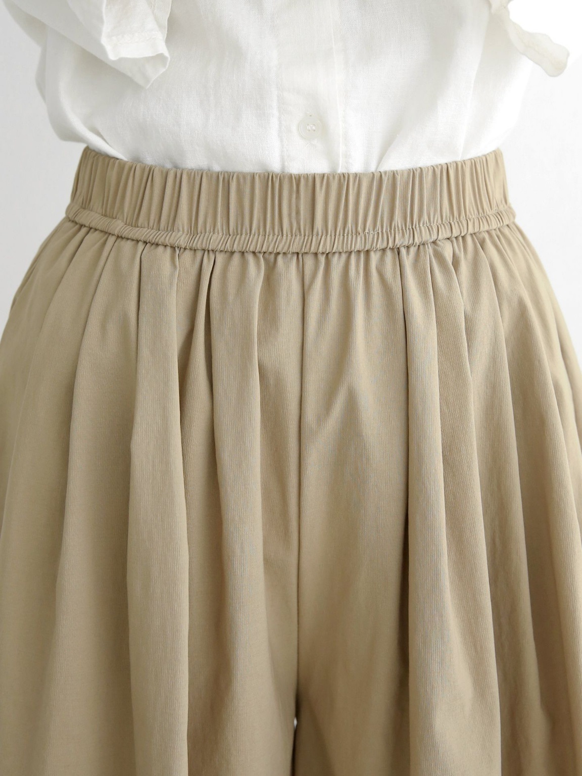 ポケットウエストゴムオーバーサイズフレアハーフ無地スカートパンツ | 詳細画像15