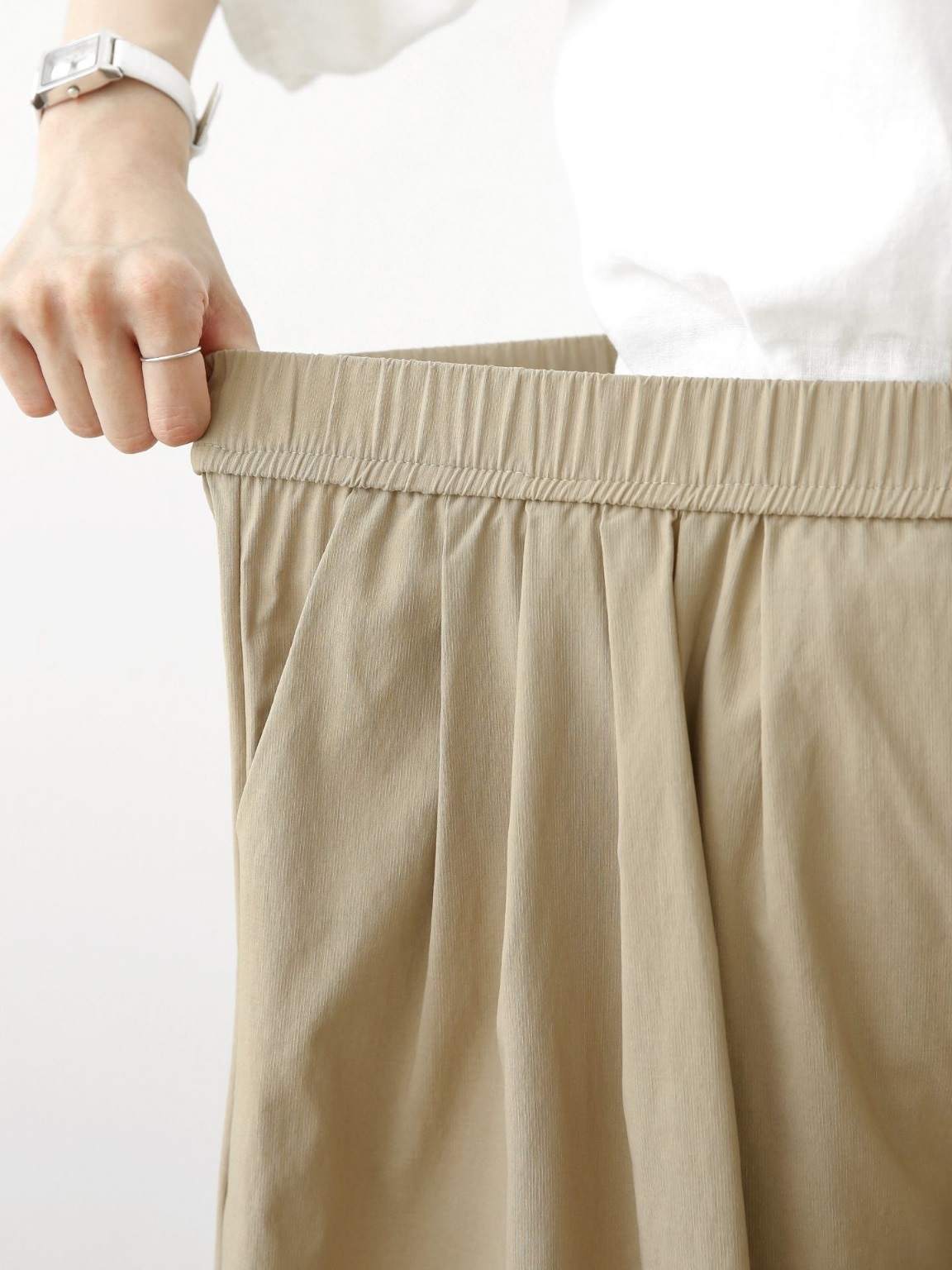 ポケットウエストゴムオーバーサイズフレアハーフ無地スカートパンツ | 詳細画像19