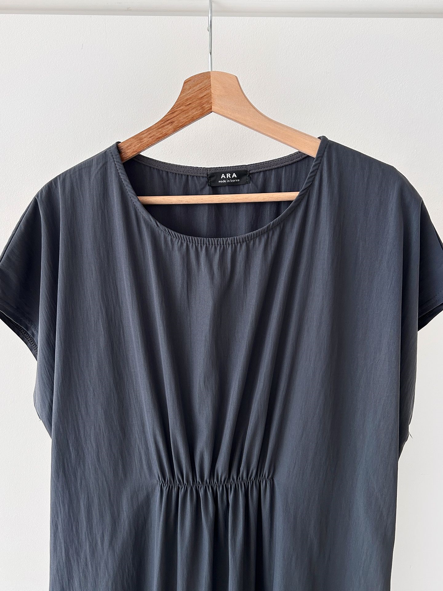 ラウンドネックシャーリングフレンチスリーブオーバーサイズマキシルーズ半袖Hライン(ロング丈)無地ワンピース | 詳細画像50