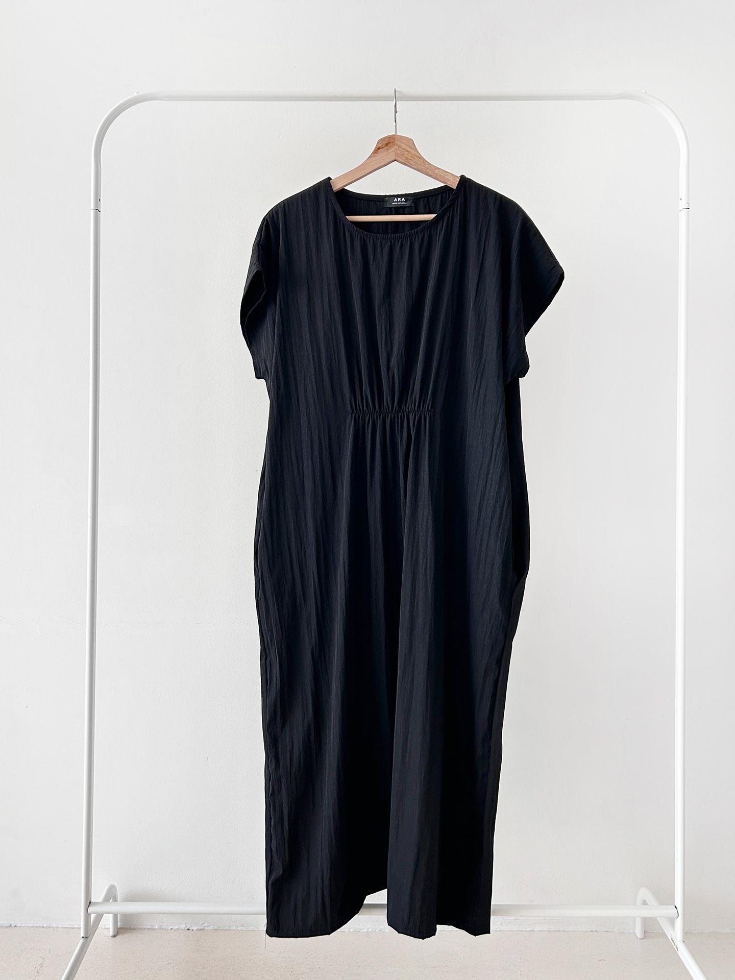 ラウンドネックシャーリングフレンチスリーブオーバーサイズマキシルーズ半袖Hライン(ロング丈)無地ワンピース | 詳細画像47