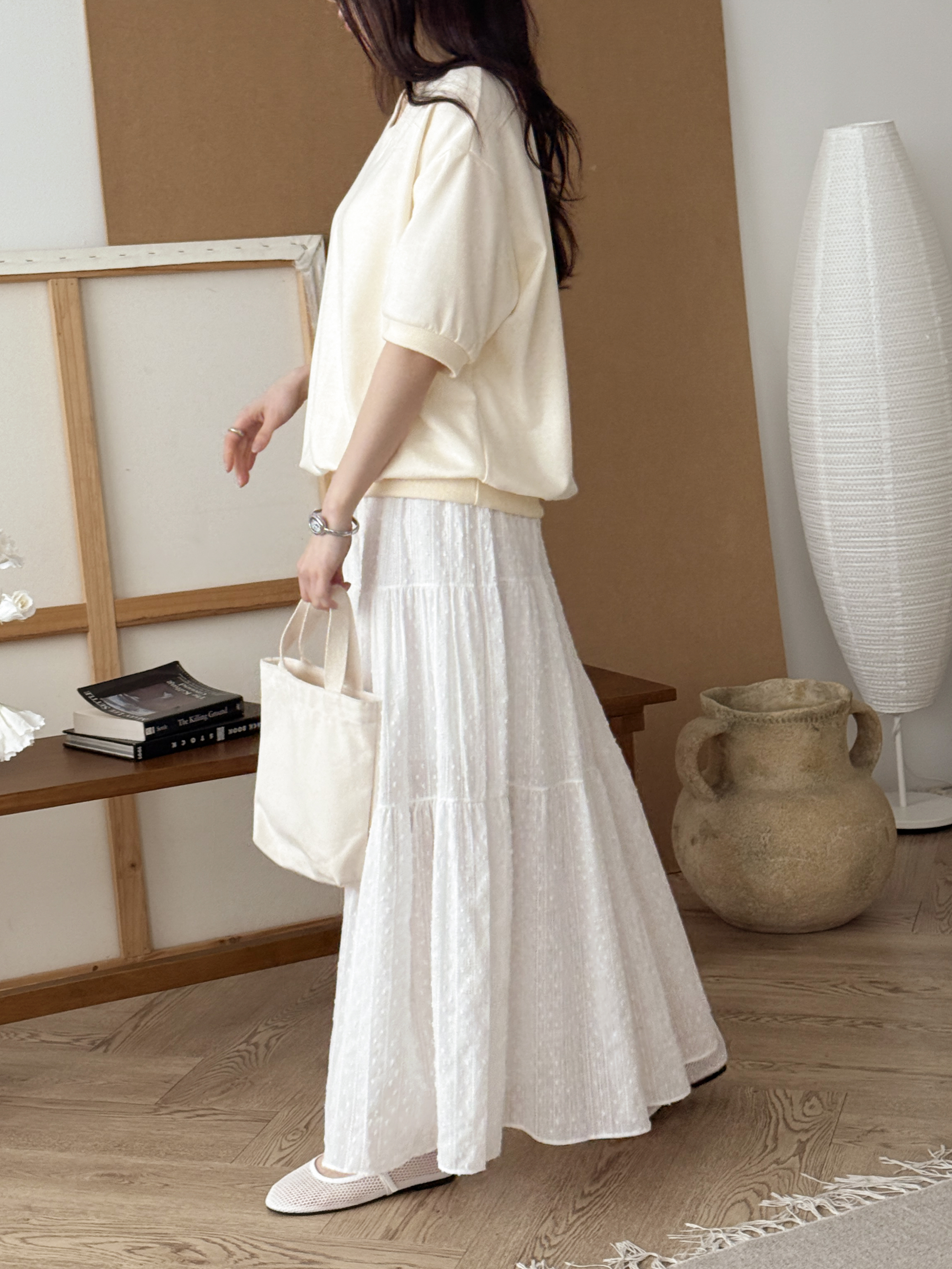 Vネック半袖ラベルドロップショルダー無地スウェット | 詳細画像10