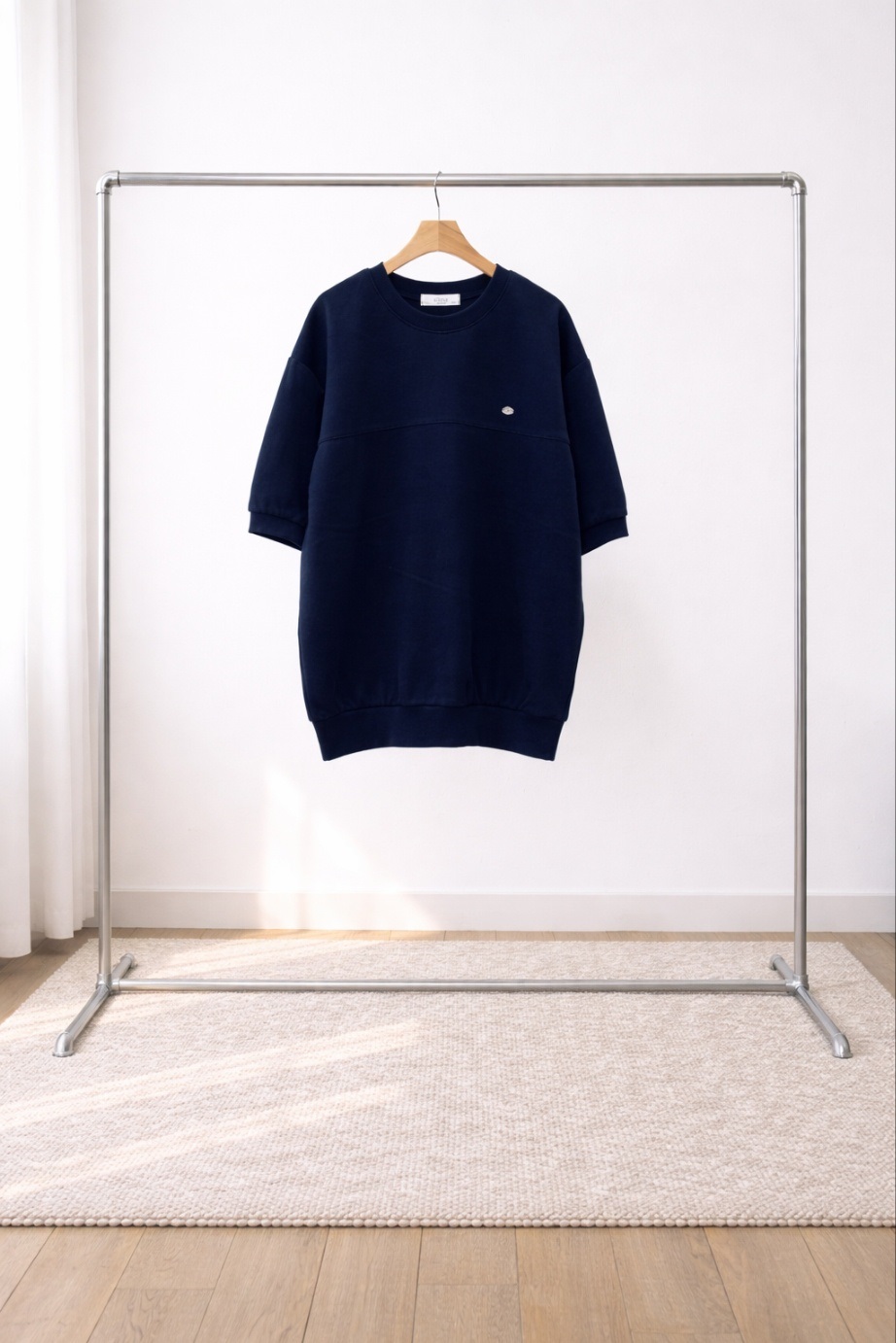 ラウンドネックラインルーズ半袖ペンダントドロップショルダー無地スウェット | 詳細画像11