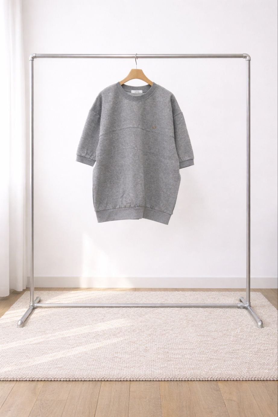 ラウンドネックラインルーズ半袖ペンダントドロップショルダー無地スウェット | 詳細画像12