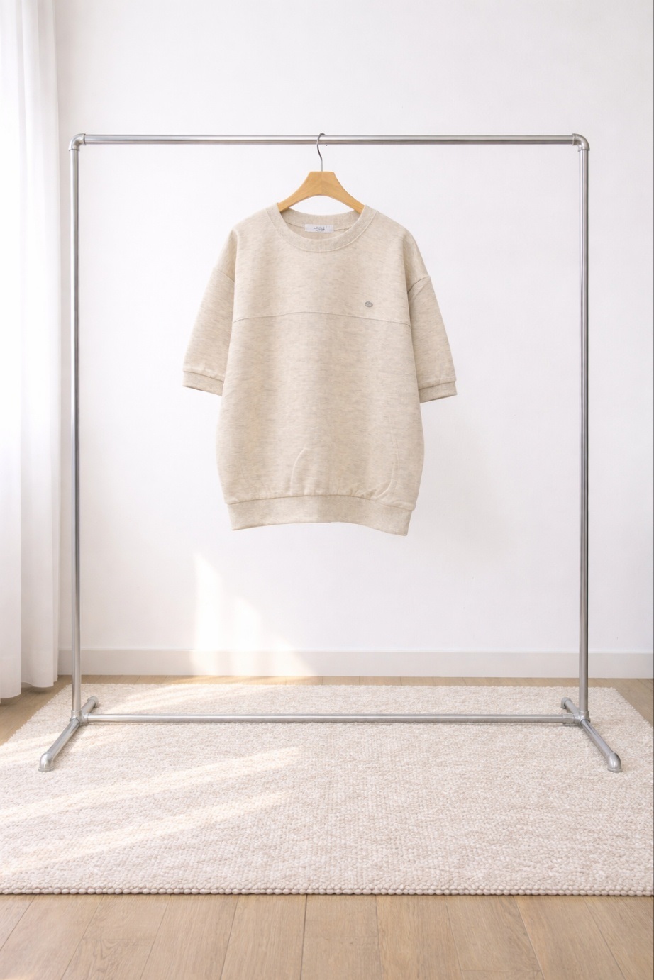 ラウンドネックラインルーズ半袖ペンダントドロップショルダー無地スウェット | 詳細画像13