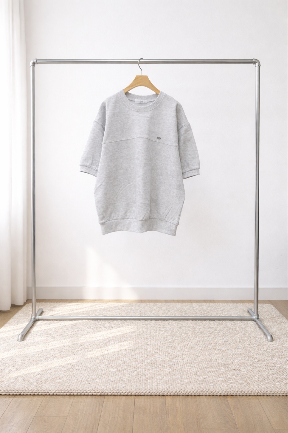 ラウンドネックラインルーズ半袖ペンダントドロップショルダー無地スウェット | 詳細画像14