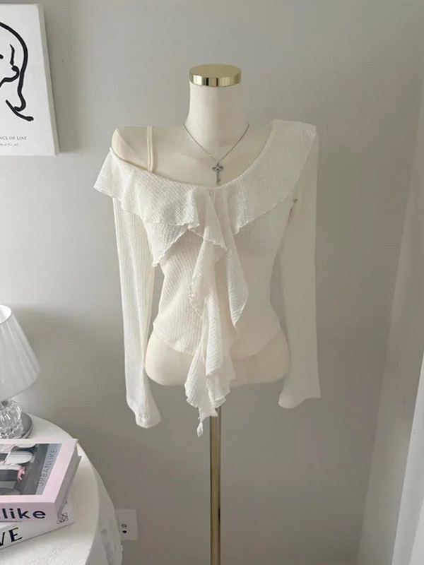 ストラップワンショルダーラッフルスリム長袖ブラウス | 詳細画像4