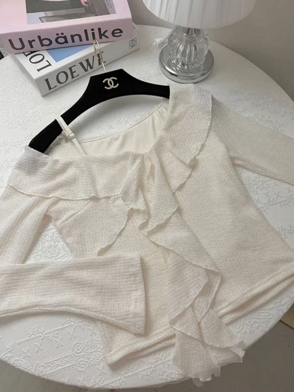 ストラップワンショルダーラッフルスリム長袖ブラウス | 詳細画像6