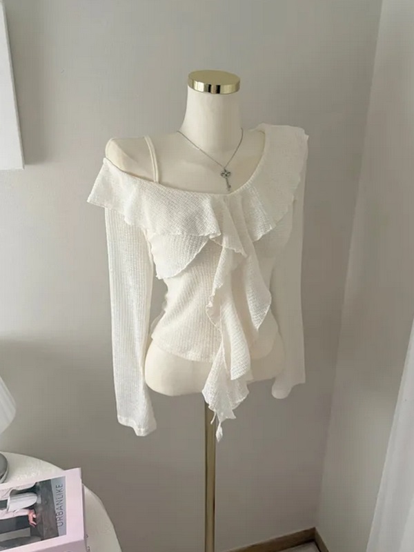 ストラップワンショルダーラッフルスリム長袖ブラウス | 詳細画像5