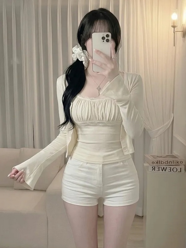 レースシャーリングクロップドスリムアンサンブル | 詳細画像2