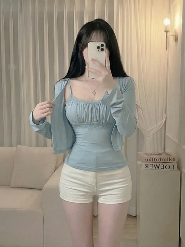 レースシャーリングクロップドスリムアンサンブル | 詳細画像5