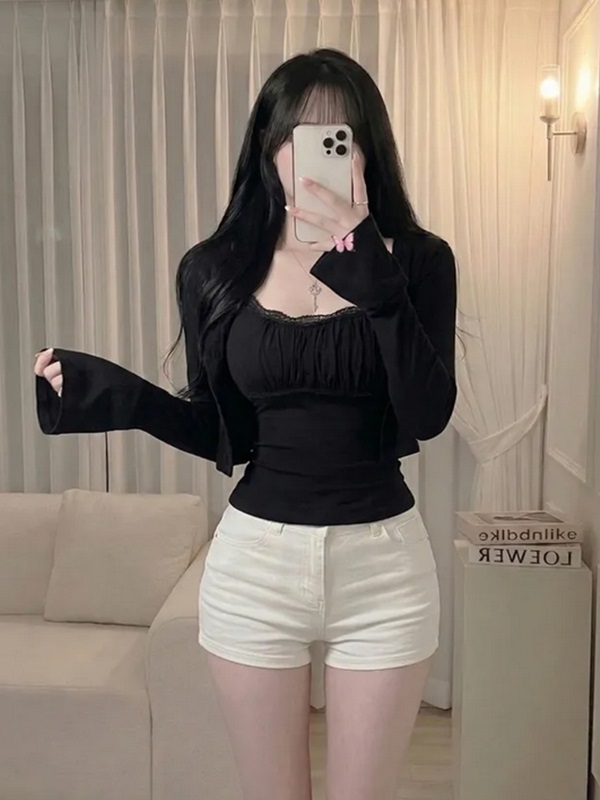 レースシャーリングクロップドスリムアンサンブル | 詳細画像3