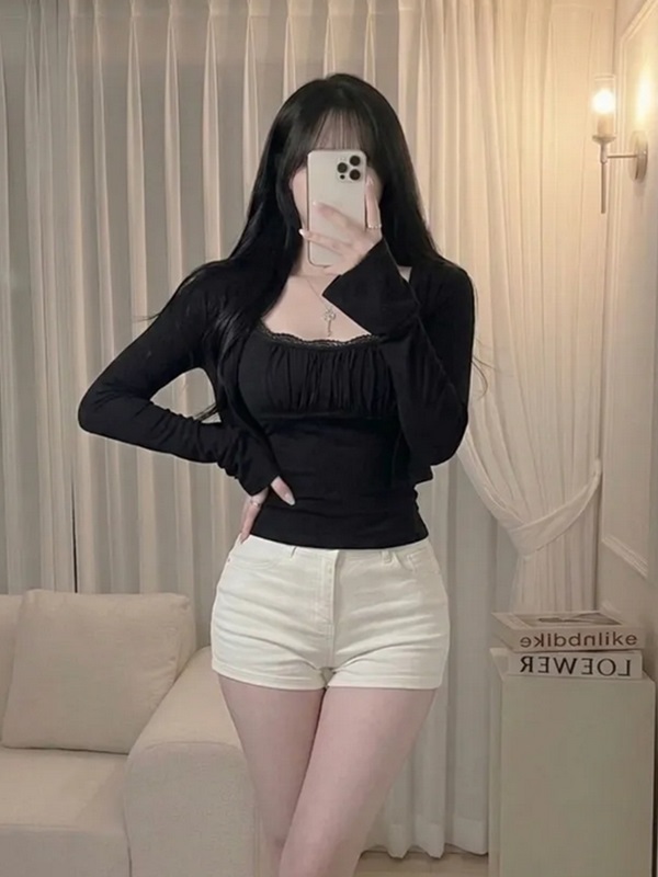 レースシャーリングクロップドスリムアンサンブル | 詳細画像4