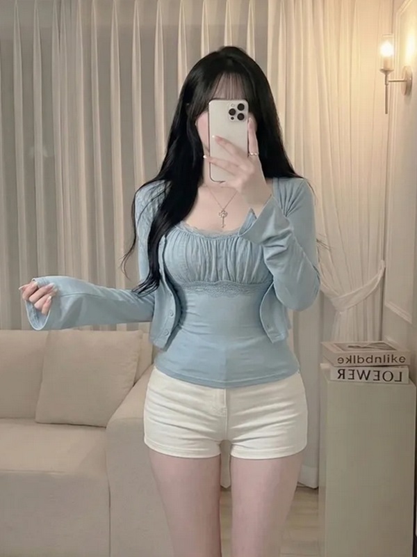 レースシャーリングクロップドスリムアンサンブル | 詳細画像6