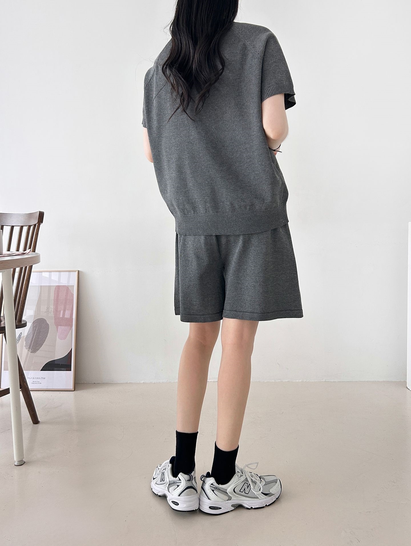 ニットラウンドネックドローストリングウエストゴムラグランショート半袖セットアップ | 詳細画像27