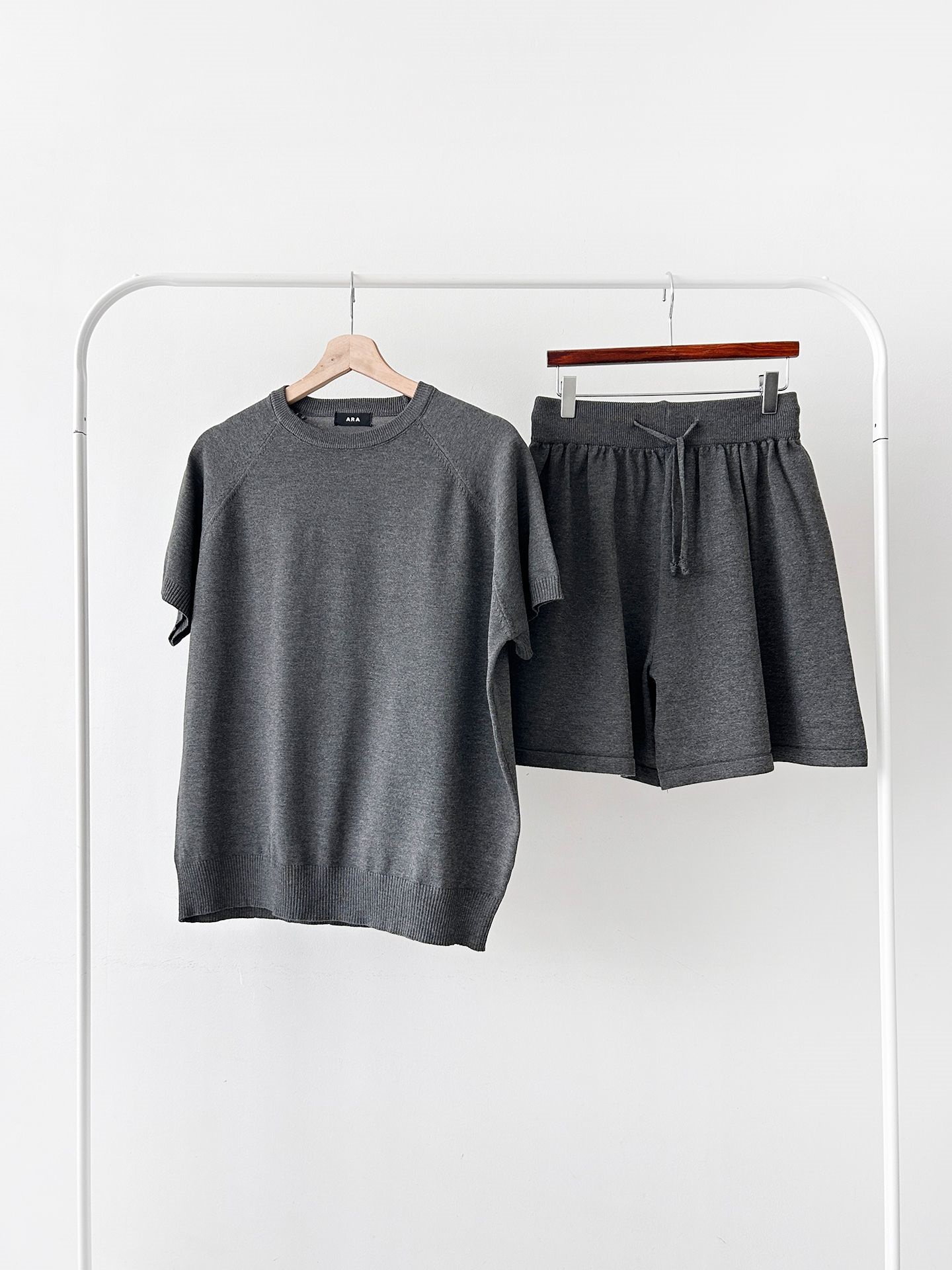 ニットラウンドネックドローストリングウエストゴムラグランショート半袖セットアップ | 詳細画像37