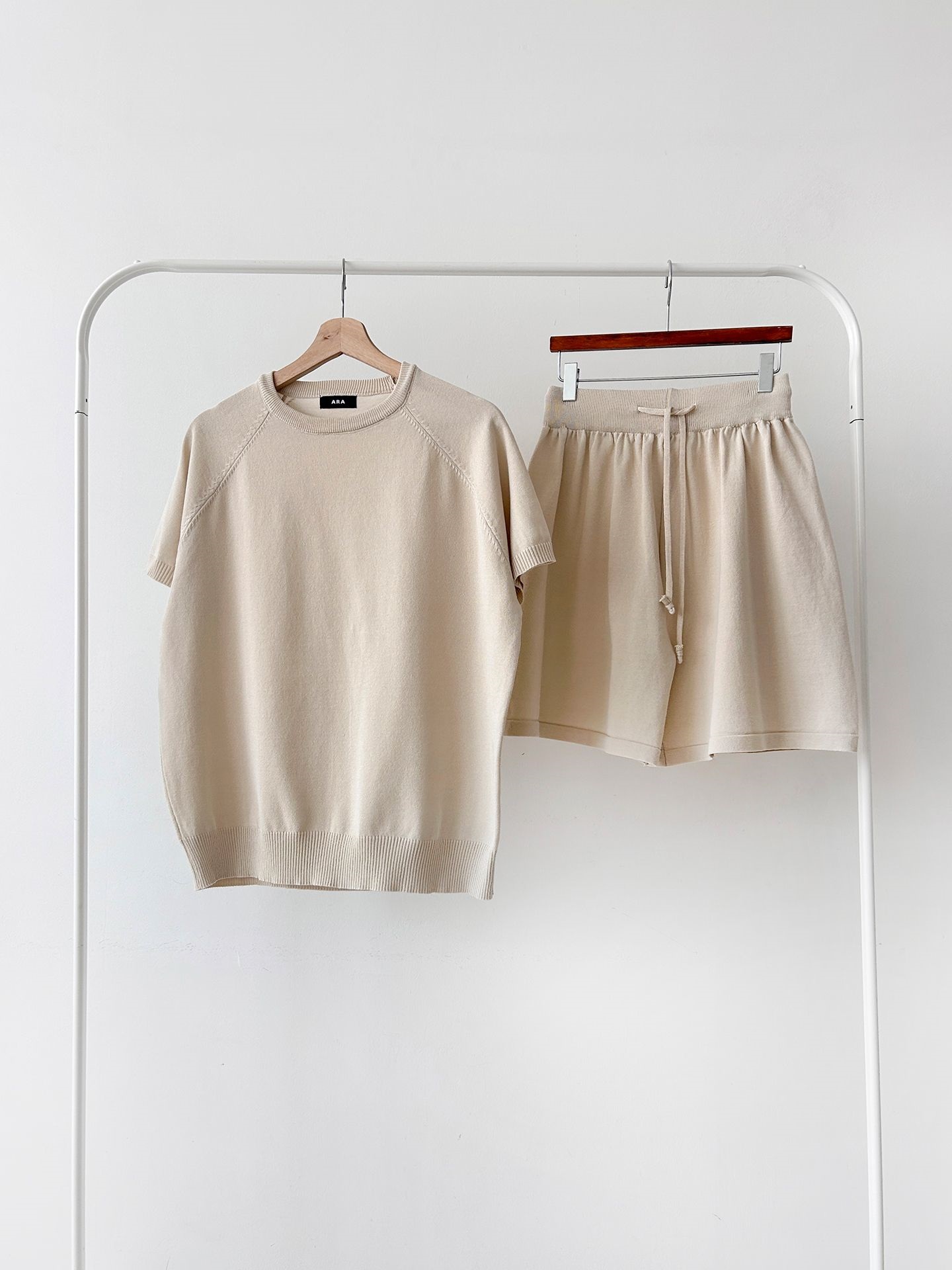 ニットラウンドネックドローストリングウエストゴムラグランショート半袖セットアップ | 詳細画像36