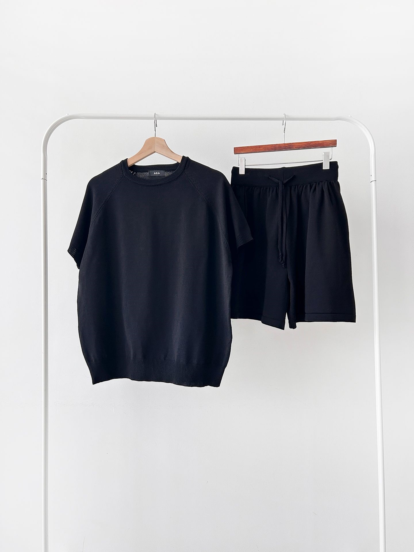 ニットラウンドネックドローストリングウエストゴムラグランショート半袖セットアップ | 詳細画像35