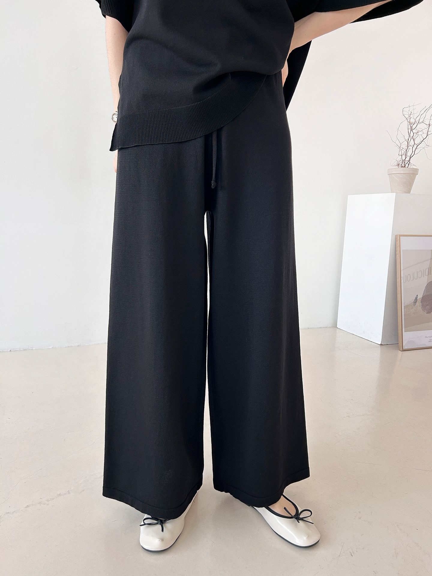 ニットラウンドネックドローストリングスリットウエストゴム半袖セットアップ | 詳細画像34