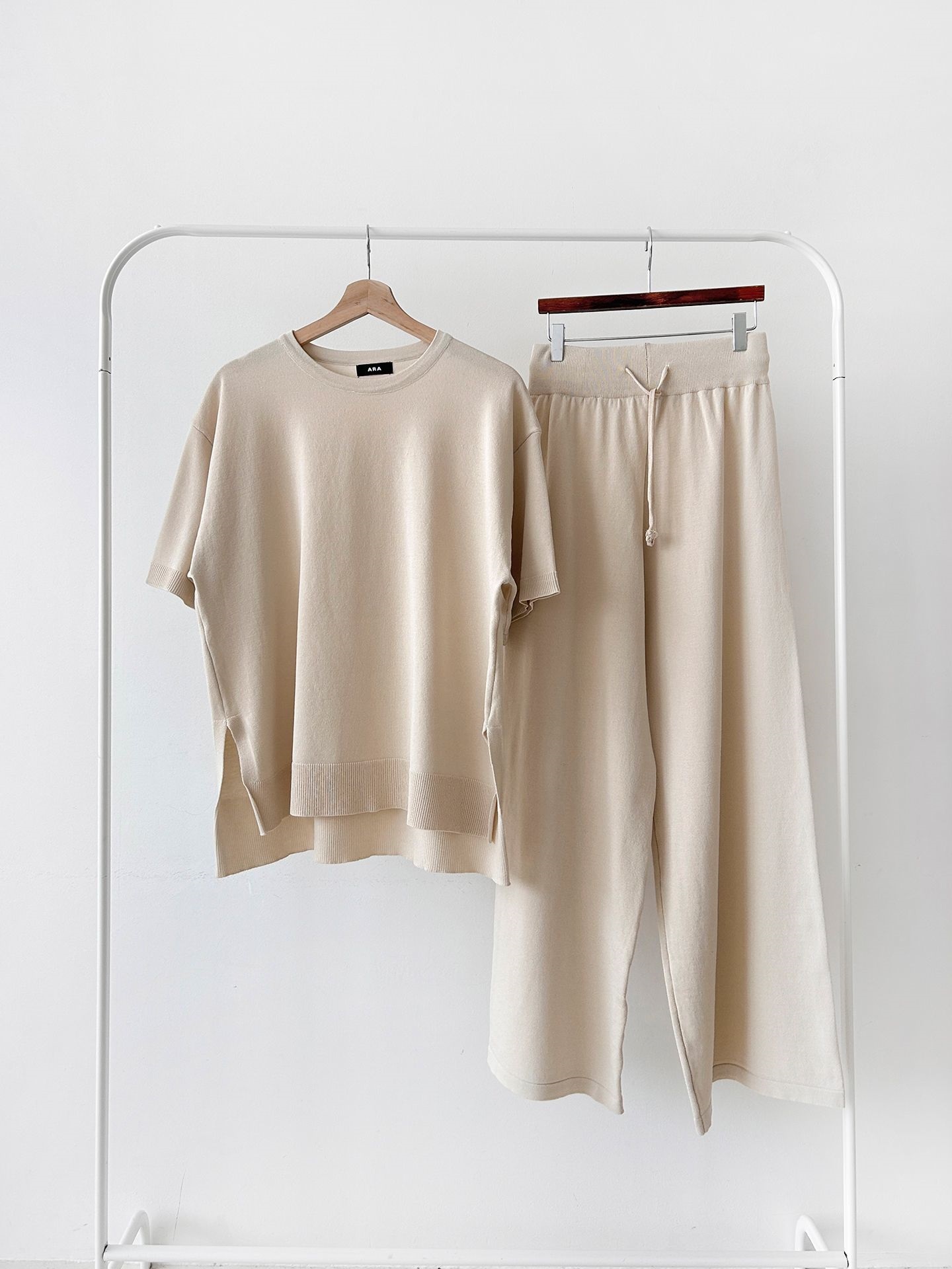 ニットラウンドネックドローストリングスリットウエストゴム半袖セットアップ | 詳細画像37