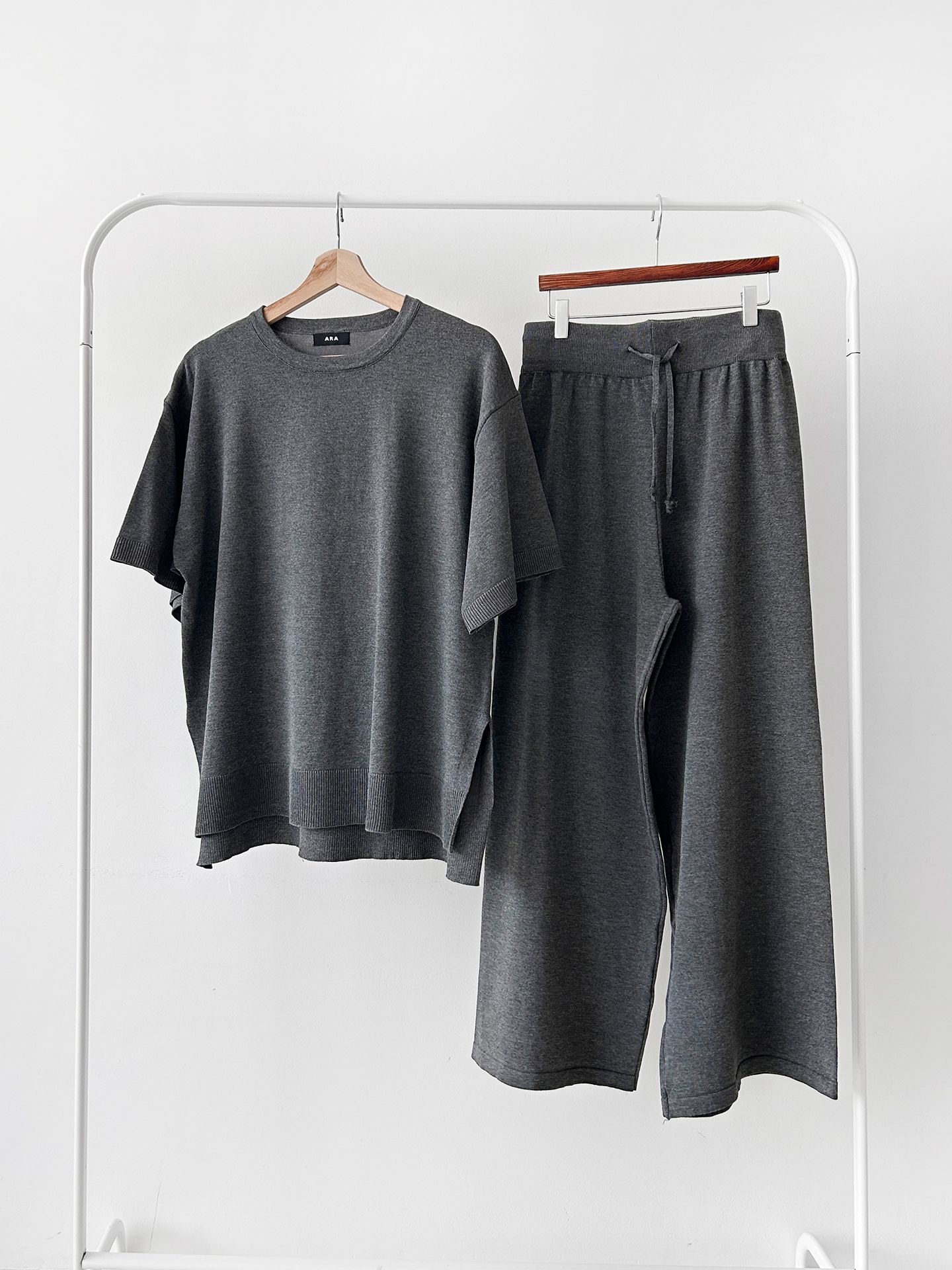 ニットラウンドネックドローストリングスリットウエストゴム半袖セットアップ | 詳細画像38