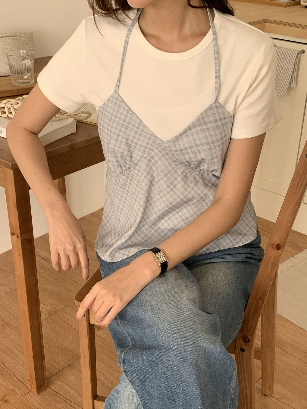 ホルターネックギャザーバックリボンチェックビスチェ | 詳細画像4