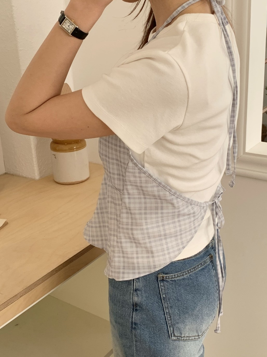 ホルターネックギャザーバックリボンチェックビスチェ | 詳細画像5