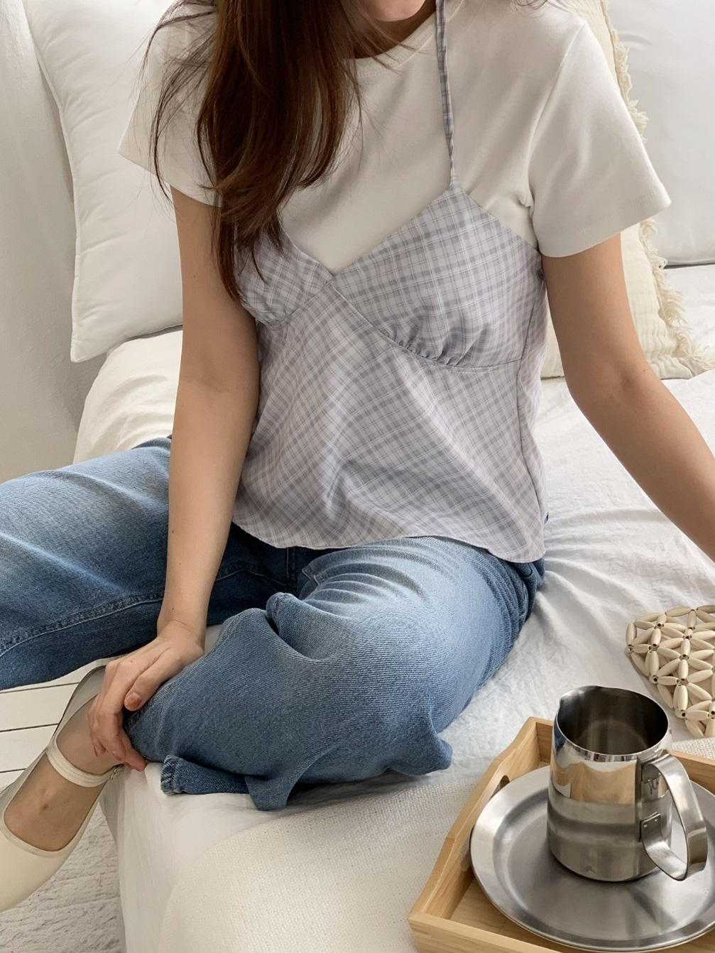 ホルターネックギャザーバックリボンチェックビスチェ | 詳細画像6