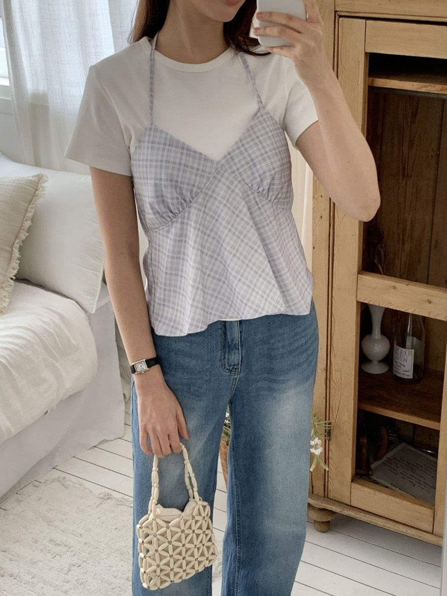 ホルターネックギャザーバックリボンチェックビスチェ | 詳細画像9