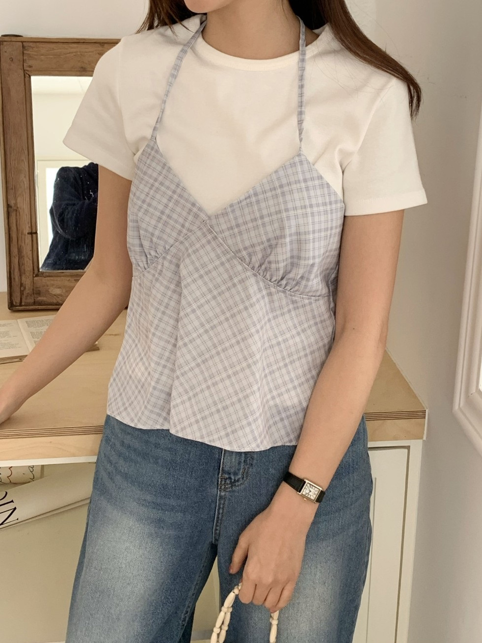 ホルターネックギャザーバックリボンチェックビスチェ | 詳細画像14