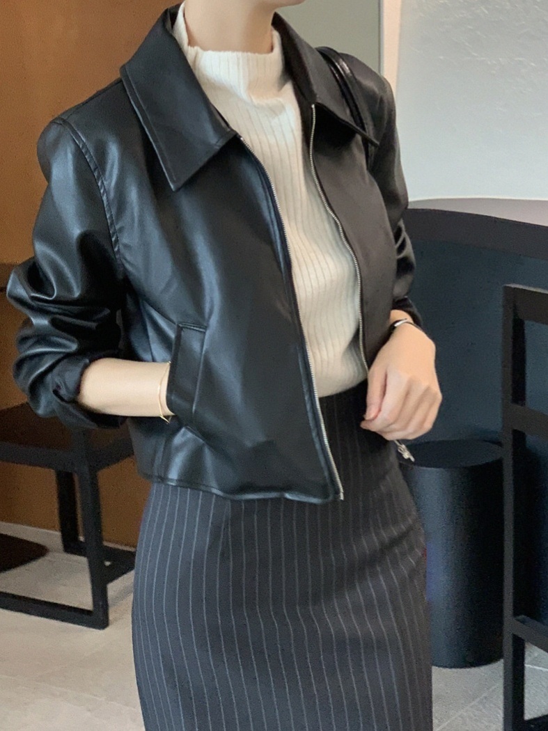 レザー調ジップアップカラーポケットジャンパー | 詳細画像2