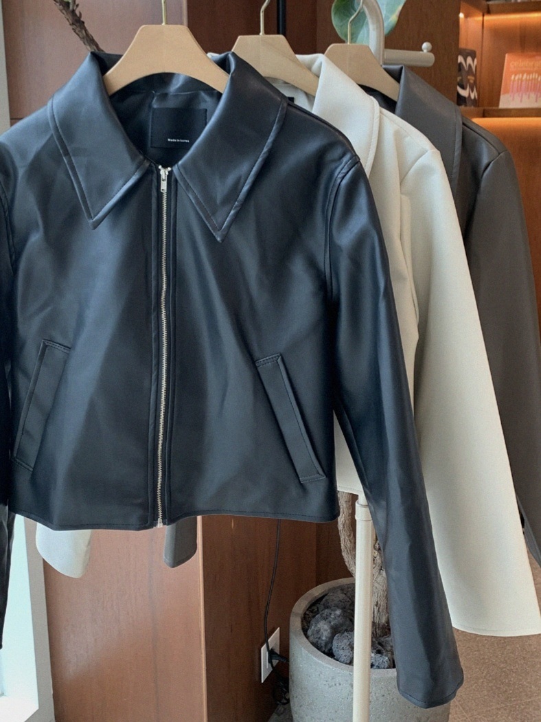 レザー調ジップアップカラーポケットジャンパー | 詳細画像3