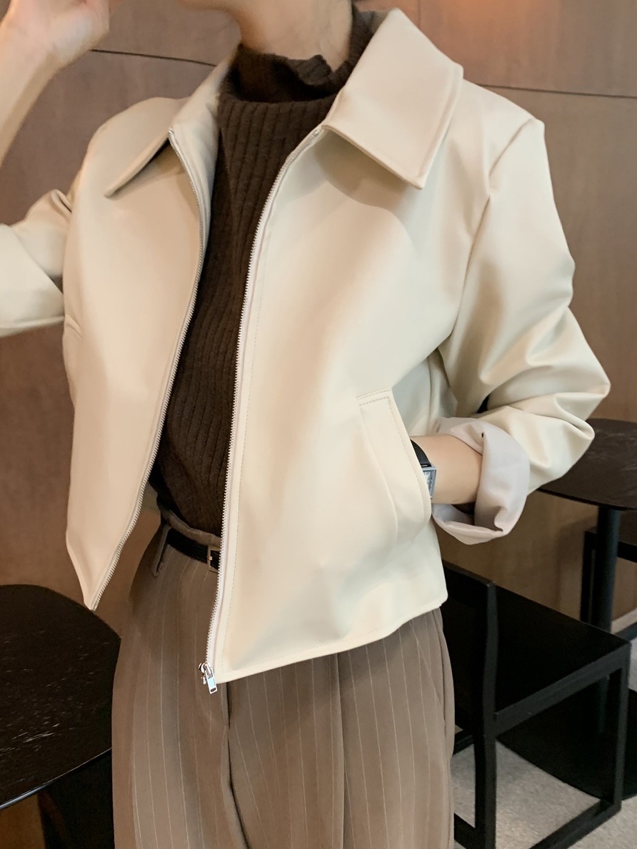 レザー調ジップアップカラーポケットジャンパー | 詳細画像16