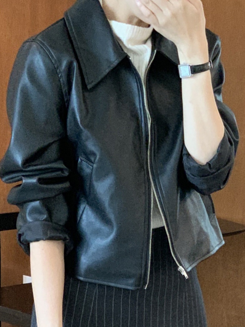 レザー調ジップアップカラーポケットジャンパー | 詳細画像17