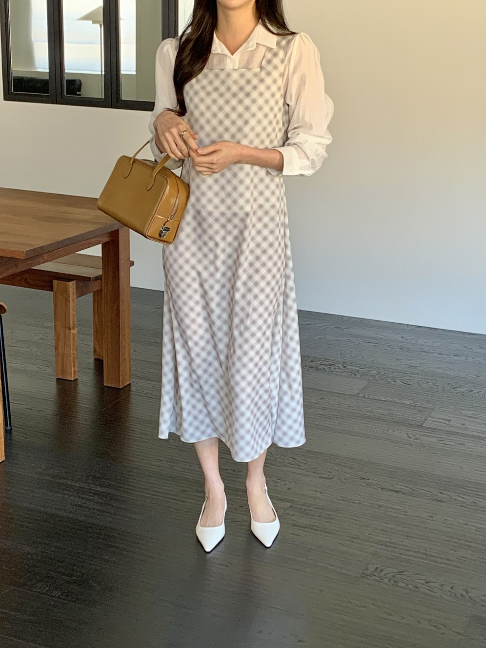 ロングバックリボンチェックノースリワンピース | 詳細画像3