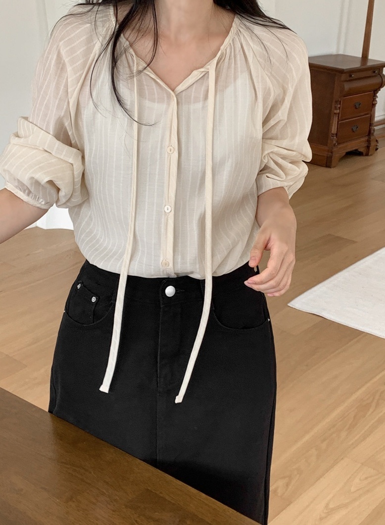 ボタンストラップルーズ長袖ブラウス | 詳細画像2