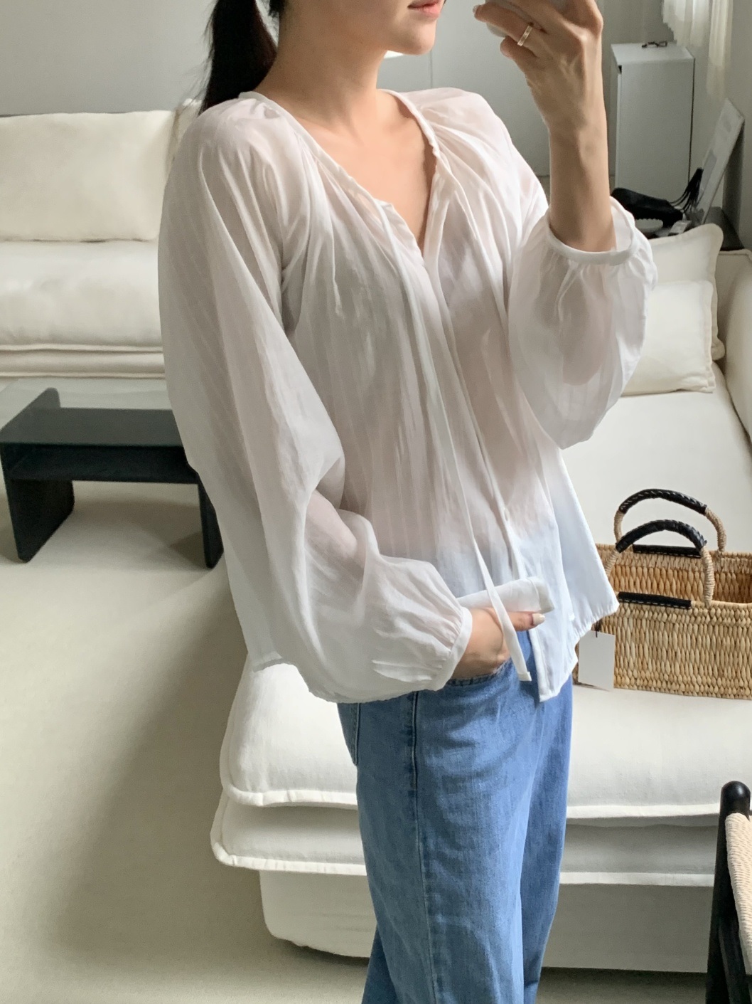 ボタンストラップルーズ長袖ブラウス | 詳細画像3