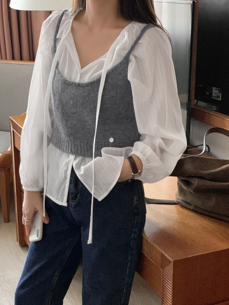 ボタンストラップルーズ長袖ブラウス | 詳細画像6